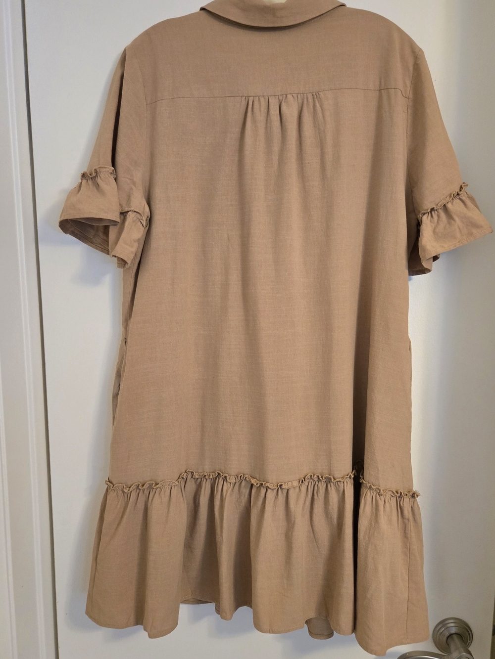 Ruffle-Hem Button Front Mini Dress in Taupe - Picture 6 of 6